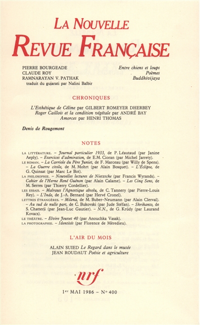 Nouvelle revue française, n° 400