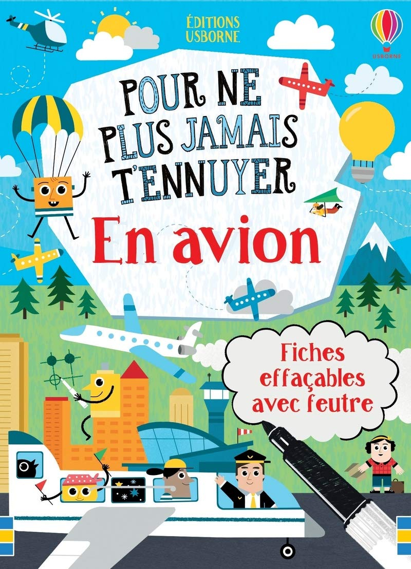En avion : fiches effaçables avec feutre