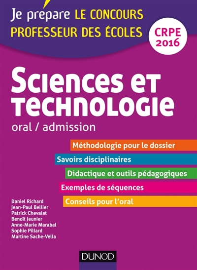Sciences et technologie : oral, admission : CRPE 2016
