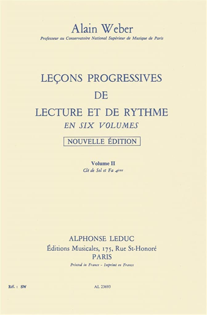 Leçons Progressives de lecture et Rythme Vol 2 : Clés Sol et Fa S/Acct