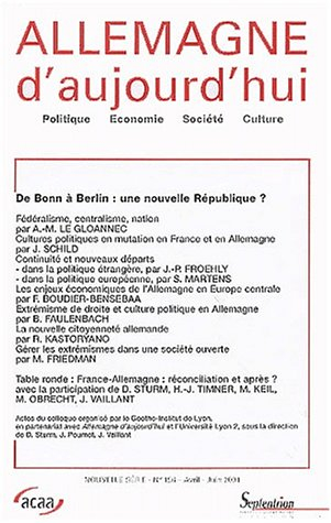 Allemagne d'aujourd'hui, n° 156. De Bonn à Berlin, une nouvelle République ?