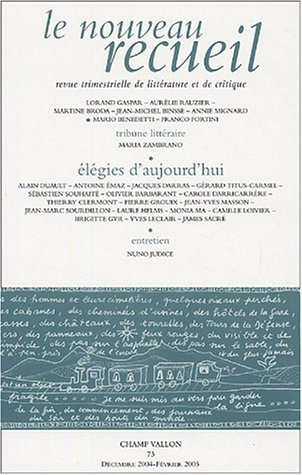 Nouveau recueil (Le), n° 73. Elégies d'aujourd'hui