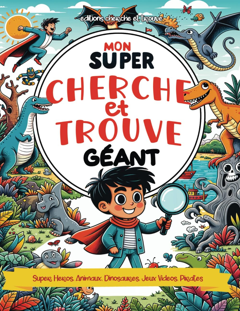 Mon super Cherche et Trouve Géant - Super Héros, Animaux, Dinosaures, Jeux Vidéos, Pirates: Grand li