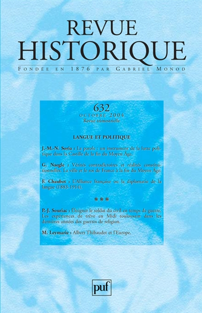 Revue historique, n° 632. Langue et politique