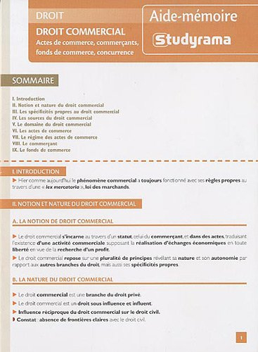 Droit commercial : actes de commerce, commerçants, fonds de commerce, concurrence
