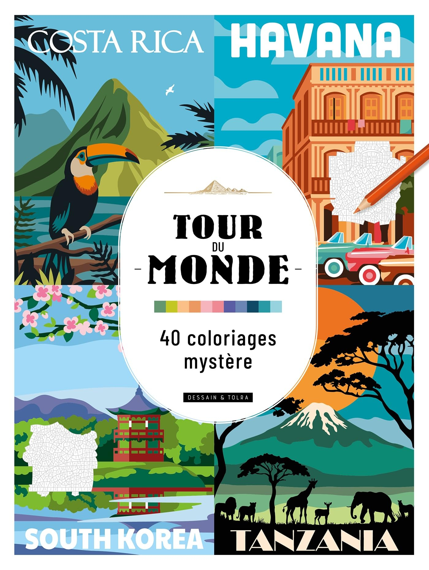 Tour du monde : 40 coloriages mystère