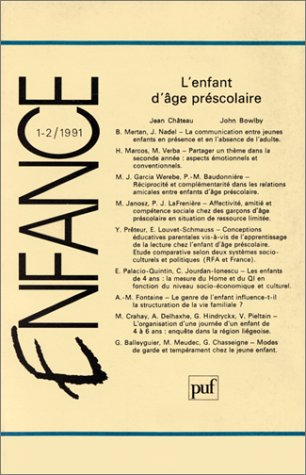 Enfance, n° 1-2 (1991). L'Enfant d'âge préscolaire
