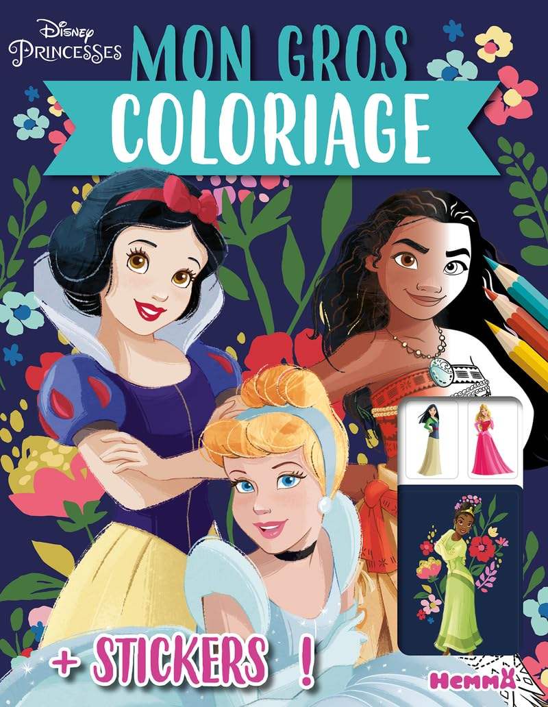 Disney Princesses : Mon gros coloriage + stickers ! (Blanche-Neige, Cendrillon et Vaiana)