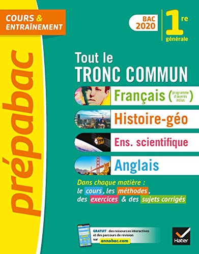 Tout le tronc commun, 1re générale : français, histoire géographie, enseignement scientifique, angla