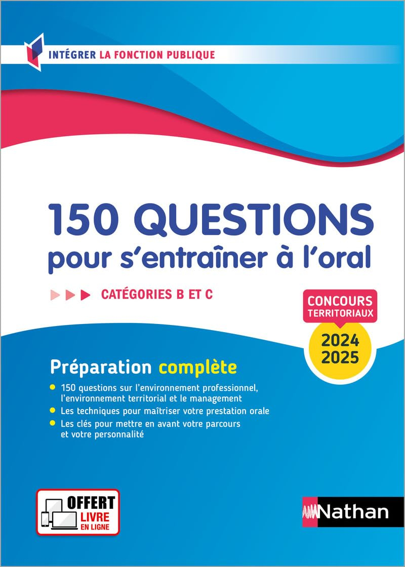 150 questions pour s'entraîner à l'oral, catégories B et C : concours territoriaux 2024-2025 : prépa
