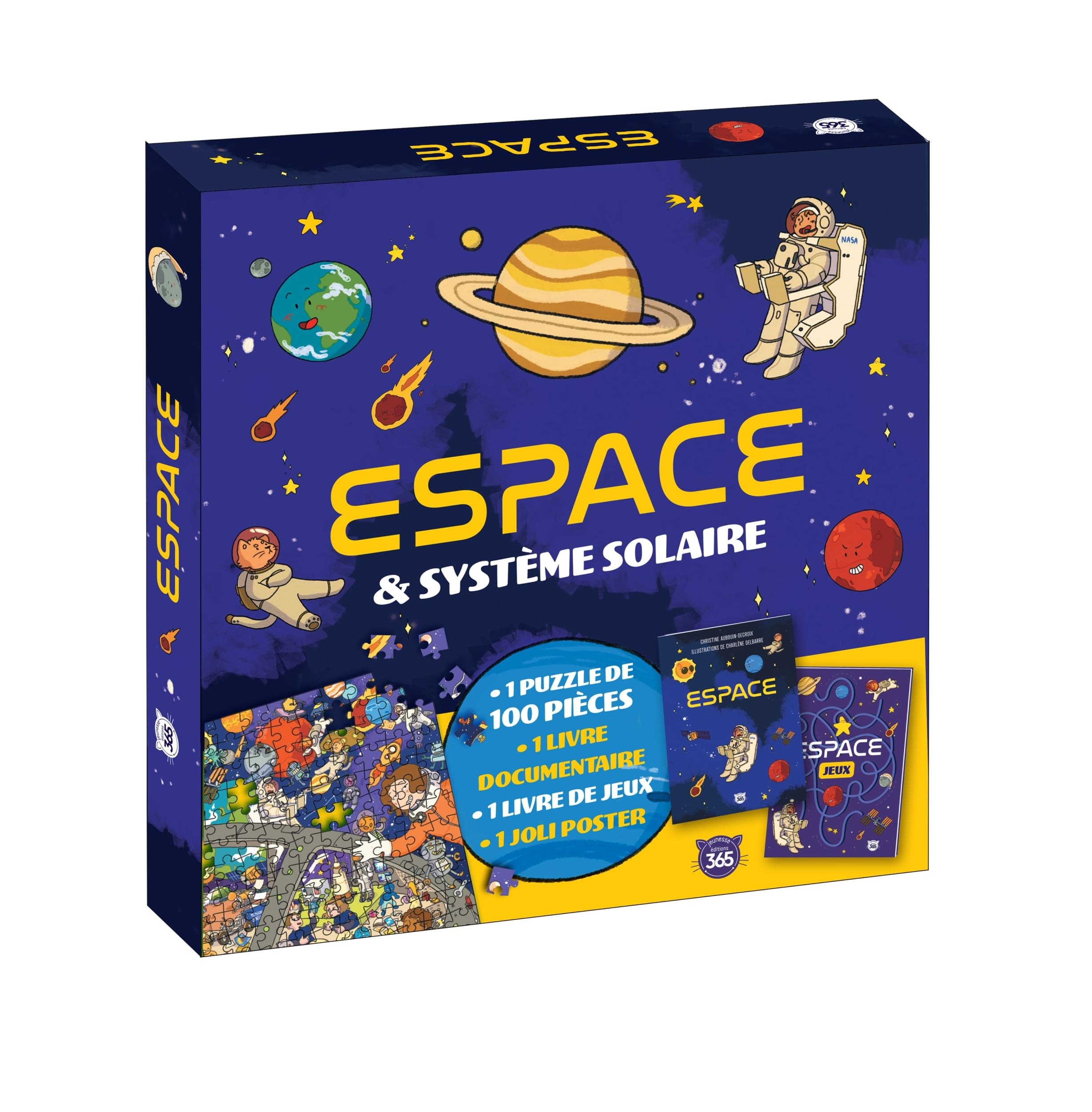Espace & Système solaire : 1 puzzle de 100 pièces, 1 livre documentaire, 1 livre de jeux, 1 joli pos